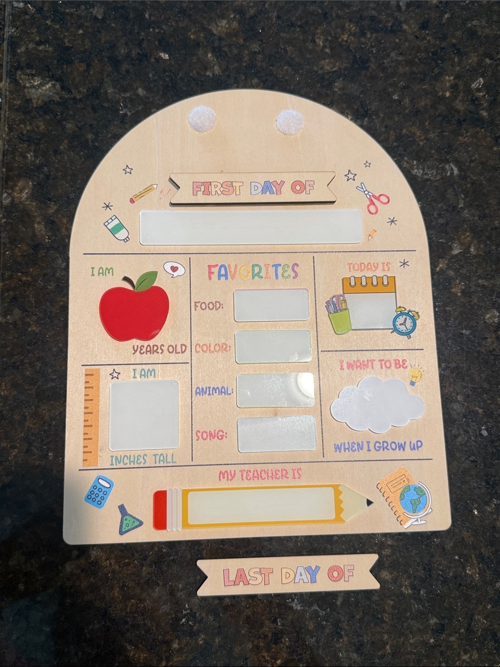 Kids 'First Day of' Wooden Photo & Milestone Board - Natural with Red Accents